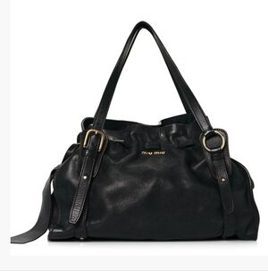 Miu Miu "Side Ribbon" Black Leather Tote Bag